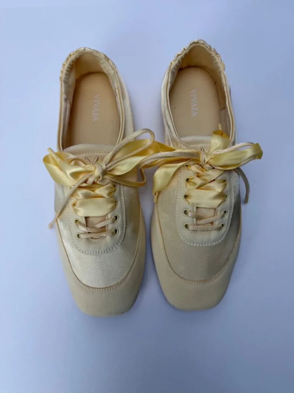 VIVAIA Women's Cristina Square-Toe Lace-Up Satin Sneakerina Yellow Size 8